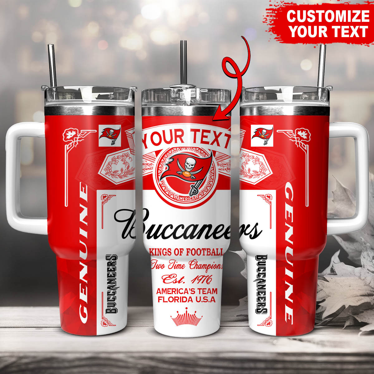 Tampa Bay Buccaneers NFL Kings Of Football Custom Stanley Quencher 40oz Stainless Steel Tumbler With Handle