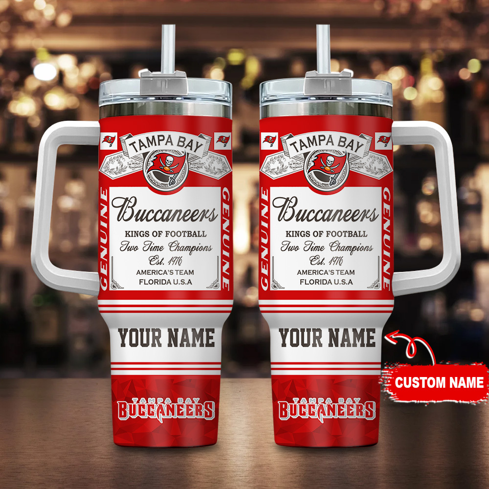 Tampa Bay Buccaneers NFL Kings of Football Custom Stanley Quencher 40oz Stainless Steel Tumbler With Handle