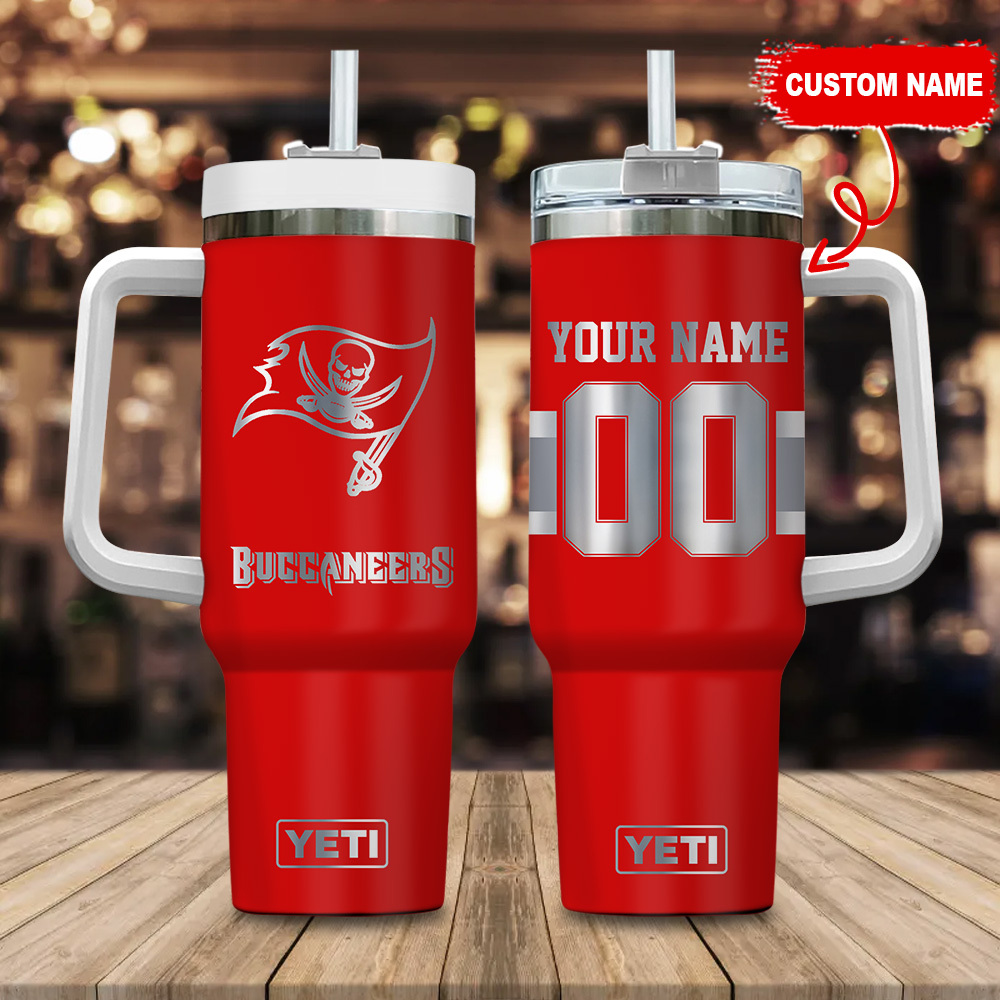 Tampa Bay Buccaneers NFL Laser Engraved Effect Custom Stanley Quencher 40oz Stainless Steel Tumbler With Handle