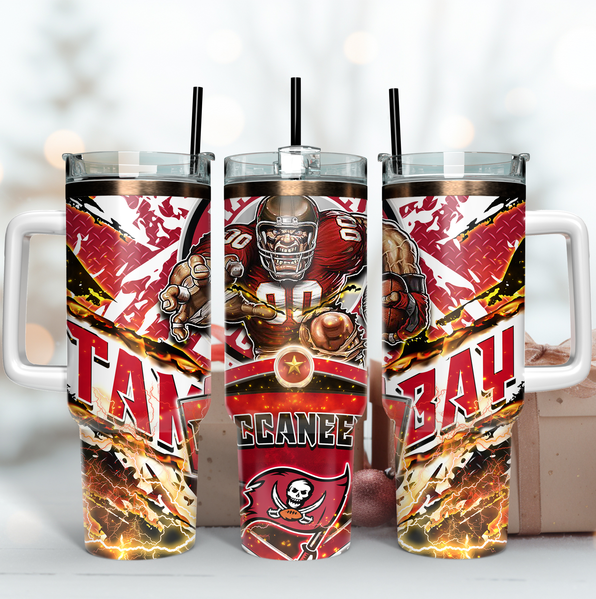 Tampa Bay Buccaneers NFL Mascot Custom Stanley Quencher 40oz Stainless Steel Tumbler With Handle