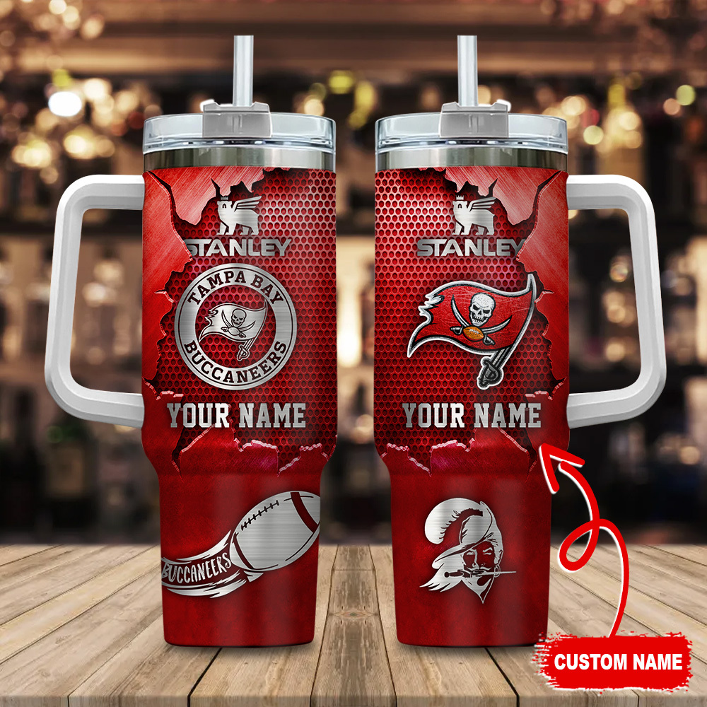 Tampa Bay Buccaneers NFL Metal Style Custom Stanley Quencher 40oz Stainless Steel Tumbler With Handle