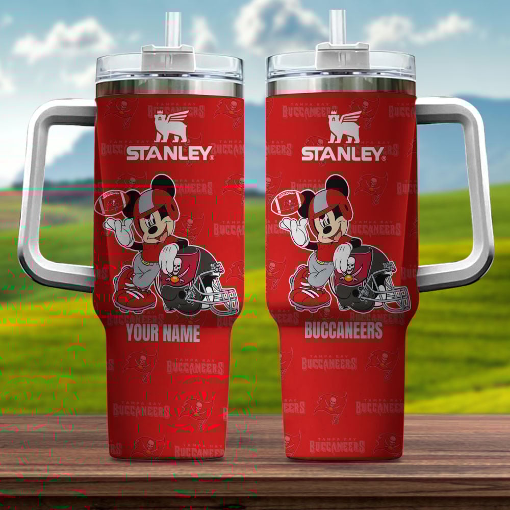 Tampa Bay Buccaneers NFL Mickey Mouse Custom Stanley Quencher 40oz Stainless Steel Tumbler With Handle
