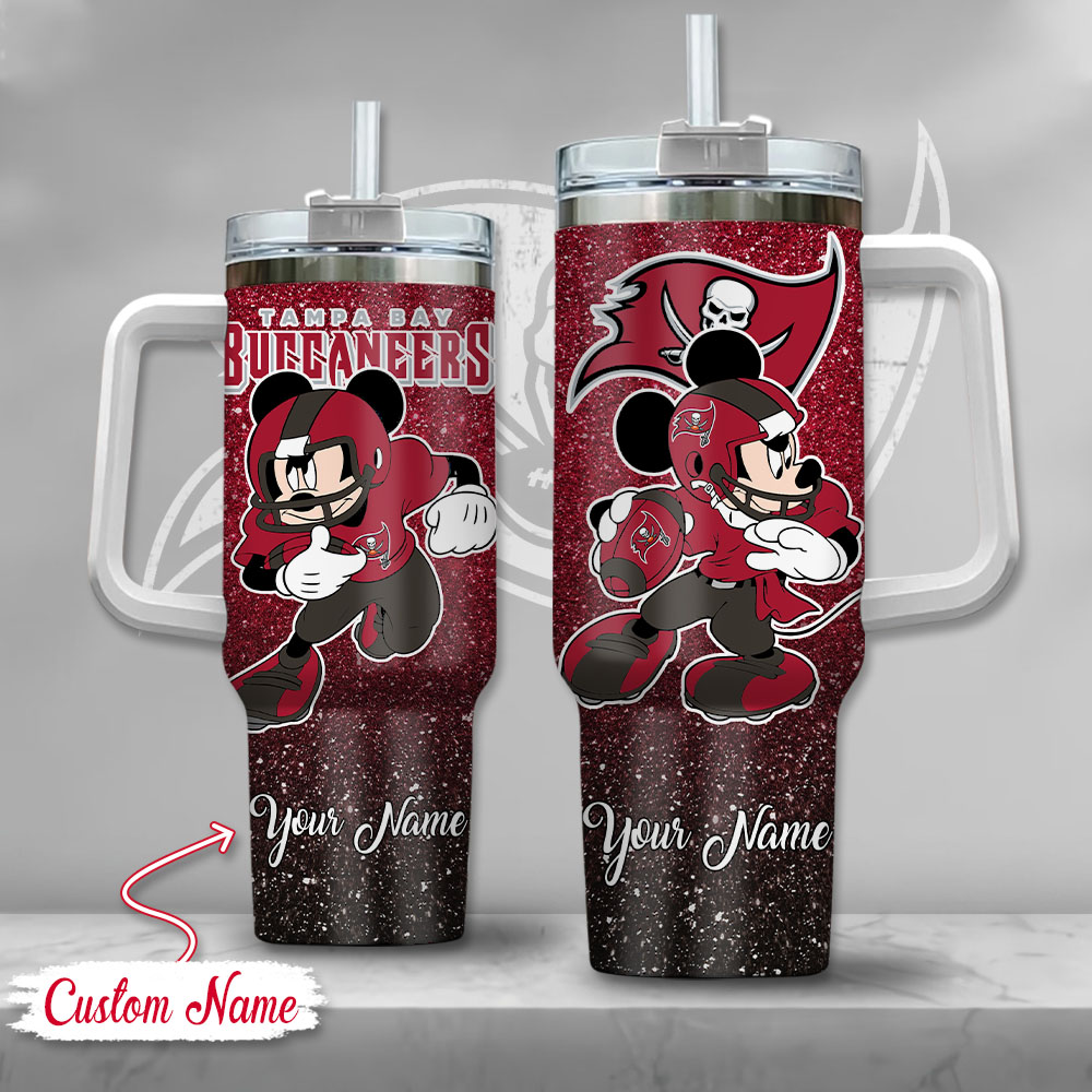 Tampa Bay Buccaneers NFL Mickey Mouse Glitter Custom Stanley Quencher 40oz Stainless Steel Tumbler With Handle