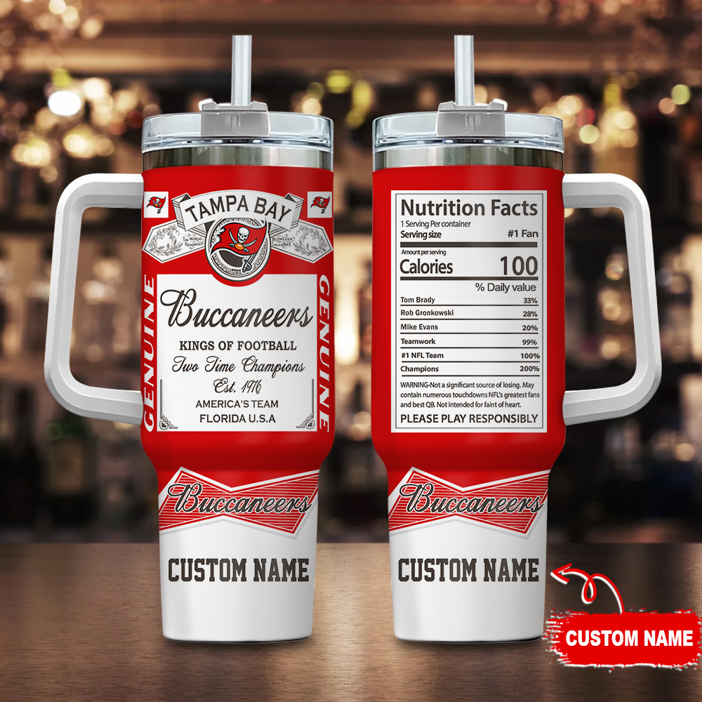 Tampa Bay Buccaneers NFL Nutrition Facts Custom Stanley Quencher 40oz Stainless Steel Tumbler With Handle