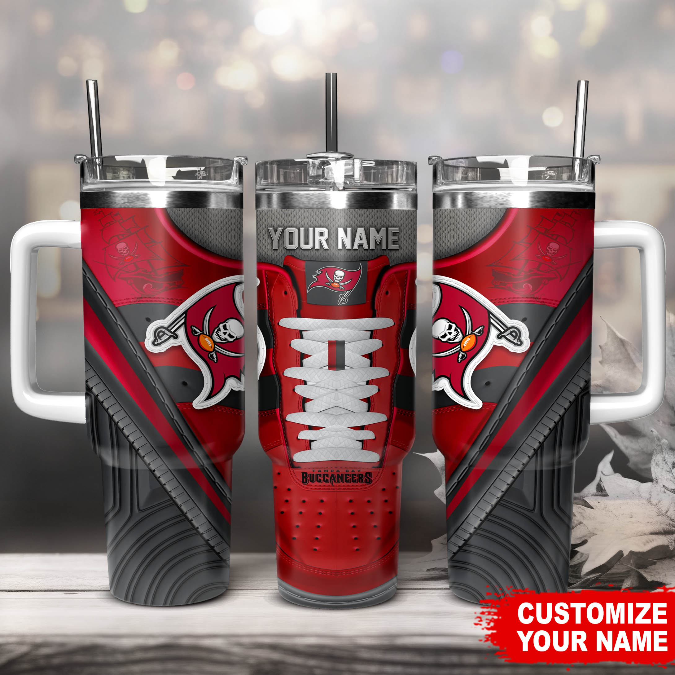 Tampa Bay Buccaneers NFL Sneaker Custom Stanley Quencher 40oz Stainless Steel Tumbler With Handle