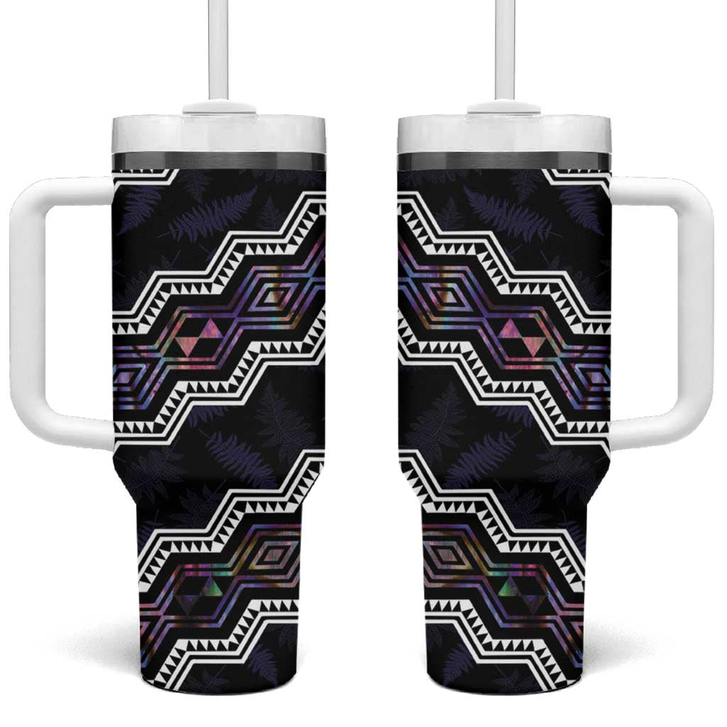 Taniko Aotearoa Mix Paua Shell Niho Taniwha Lilac Glitter Custom Stanley Quencher 40oz Stainless Steel Tumbler With Handle