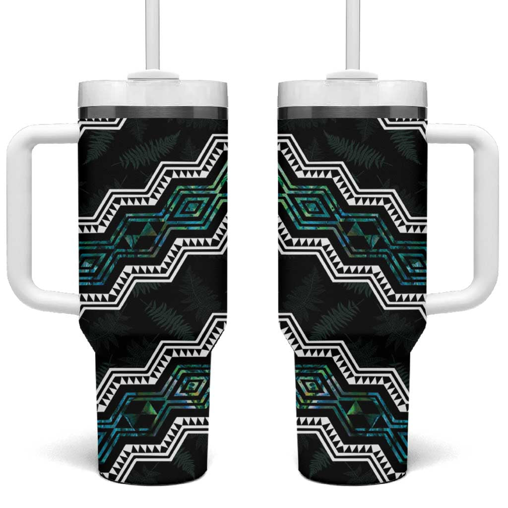 Taniko Aotearoa Mix Paua Shell Niho Taniwha Turquoise Glitter Custom Stanley Quencher 40oz Stainless Steel Tumbler With Handle