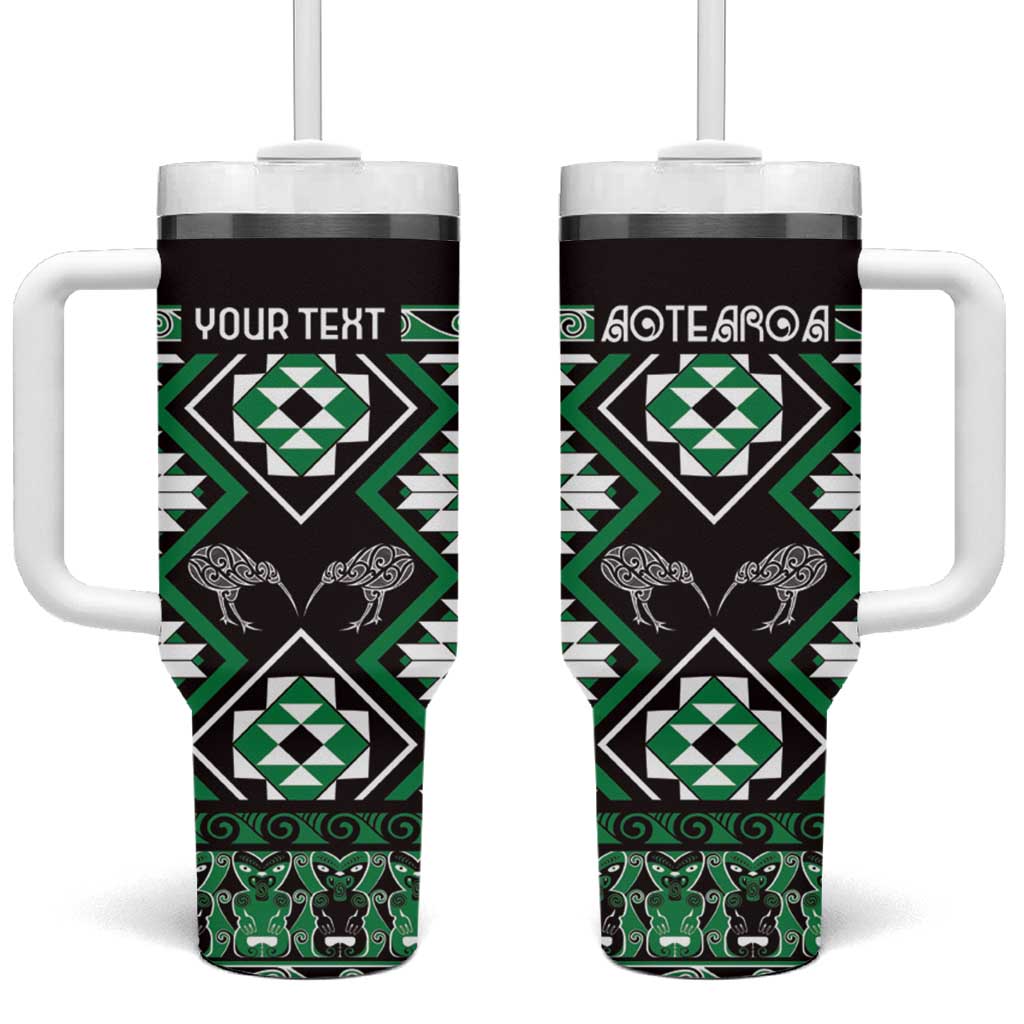 Taniko Motifs Aotearoa Waitangi Kowhaiwhai Kiwi Green Custom Stanley Quencher 40oz Stainless Steel Tumbler With Handle