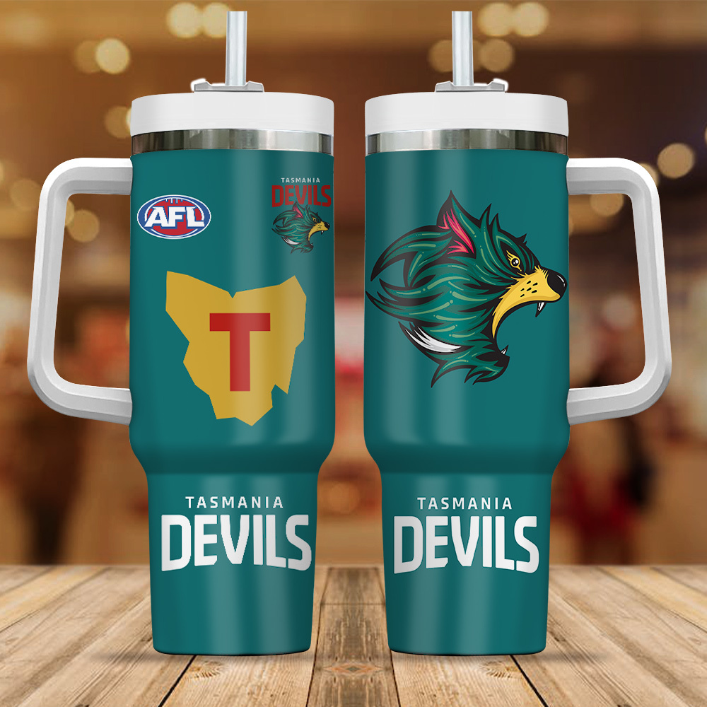 Tasmania Devils AFL Custom Stanley Quencher 40oz Stainless Steel Tumbler With Handle
