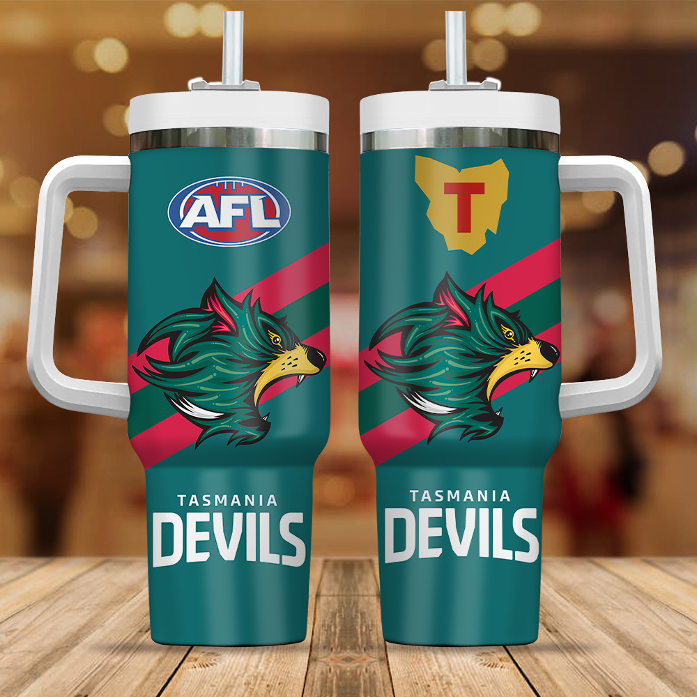 Tasmania Devils AFL Custom Stanley Quencher 40oz Stainless Steel Tumbler With Handle