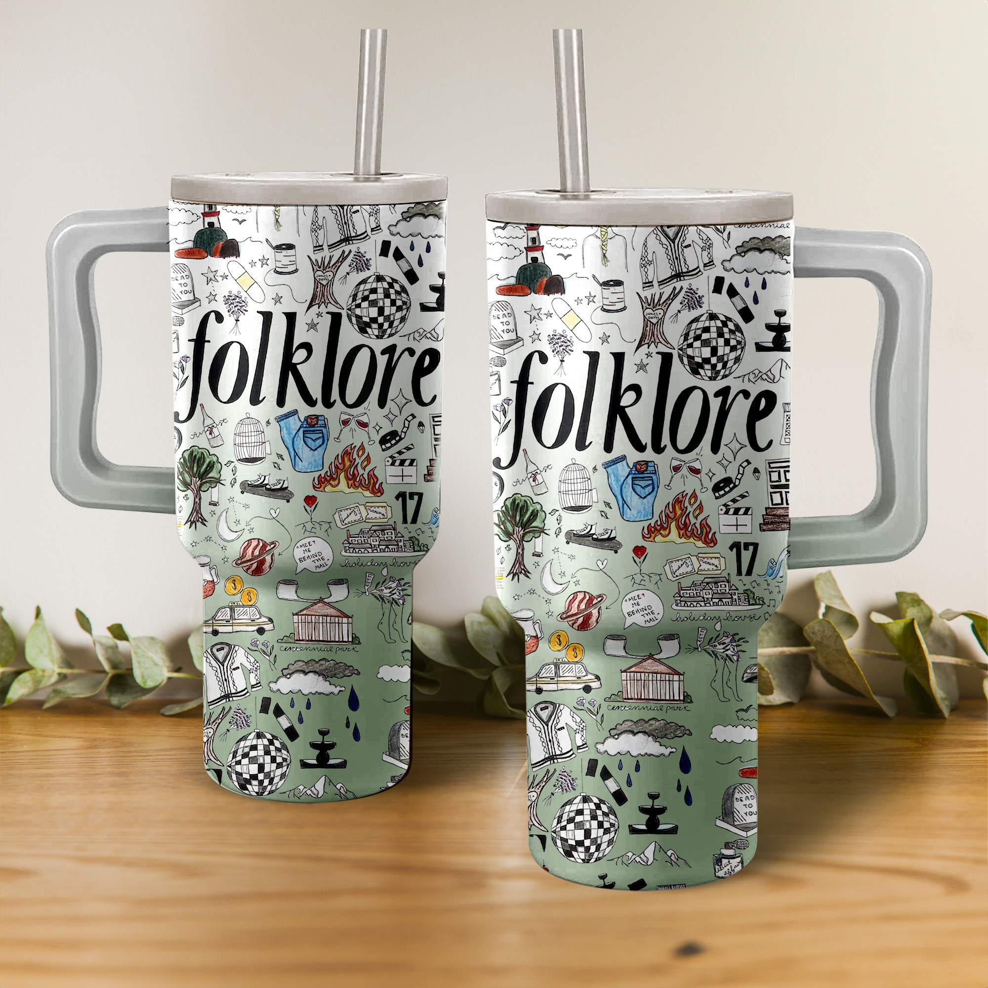 Taylor Swift Folklore Album Music Custom Stanley Quencher 40oz Stainless Steel Tumbler With Handle