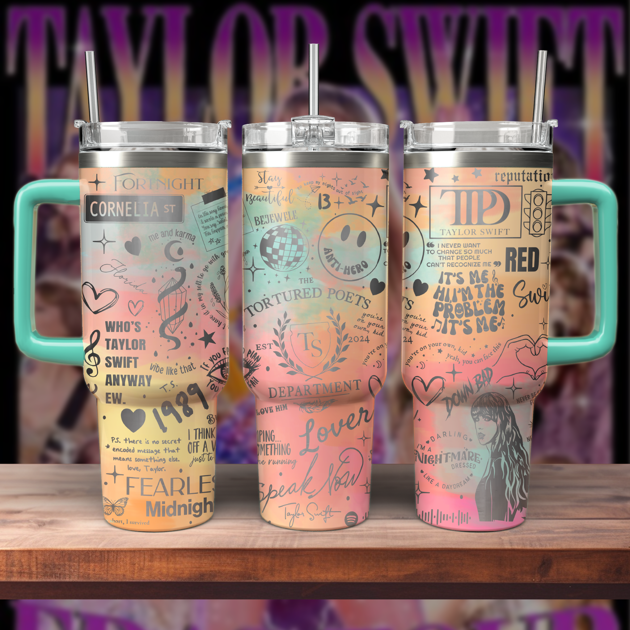 Taylor Swift Music Custom Stanley Quencher 40oz Stainless Steel Tumbler With Handle