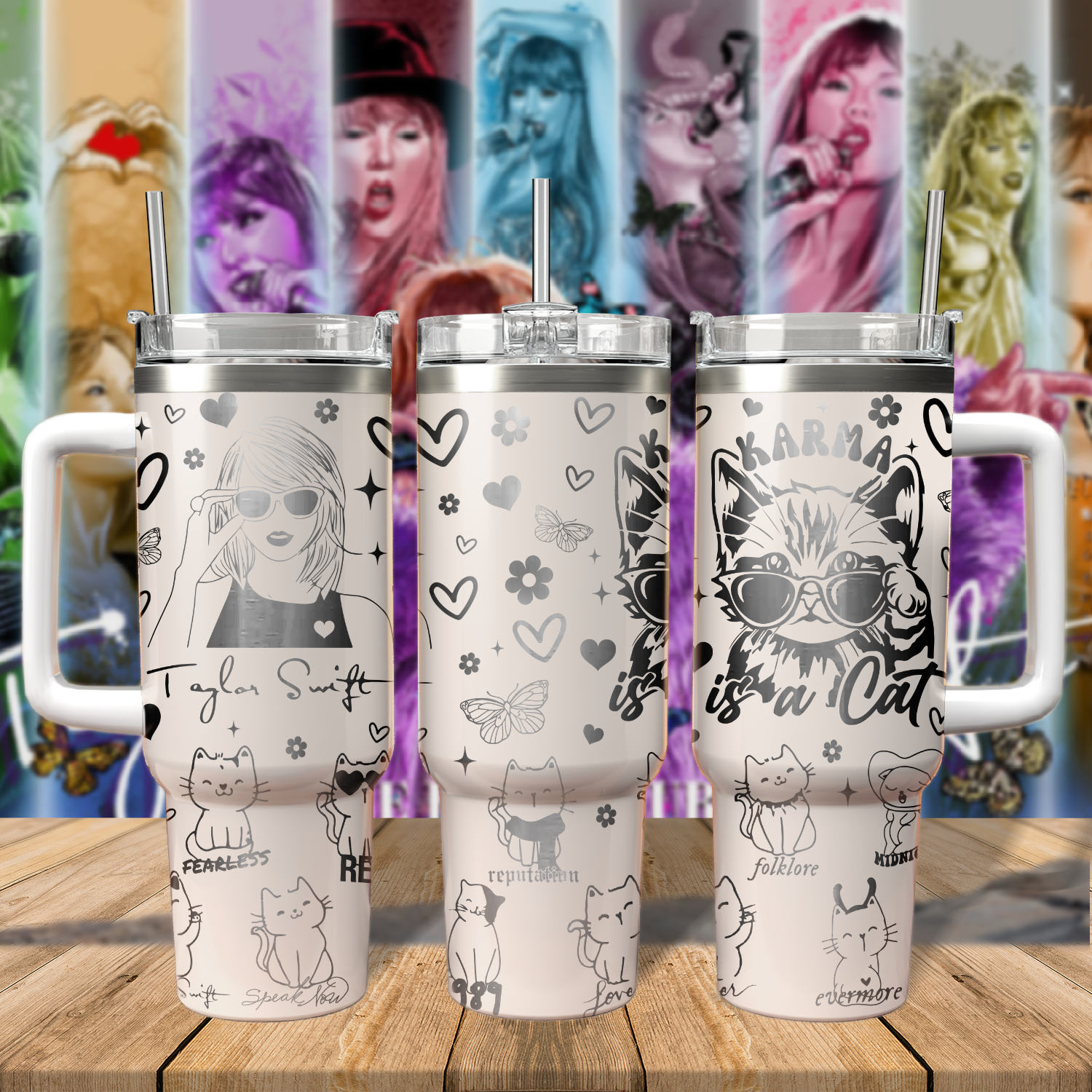 Taylor Swift Music Custom Stanley Quencher 40oz Stainless Steel Tumbler With Handle