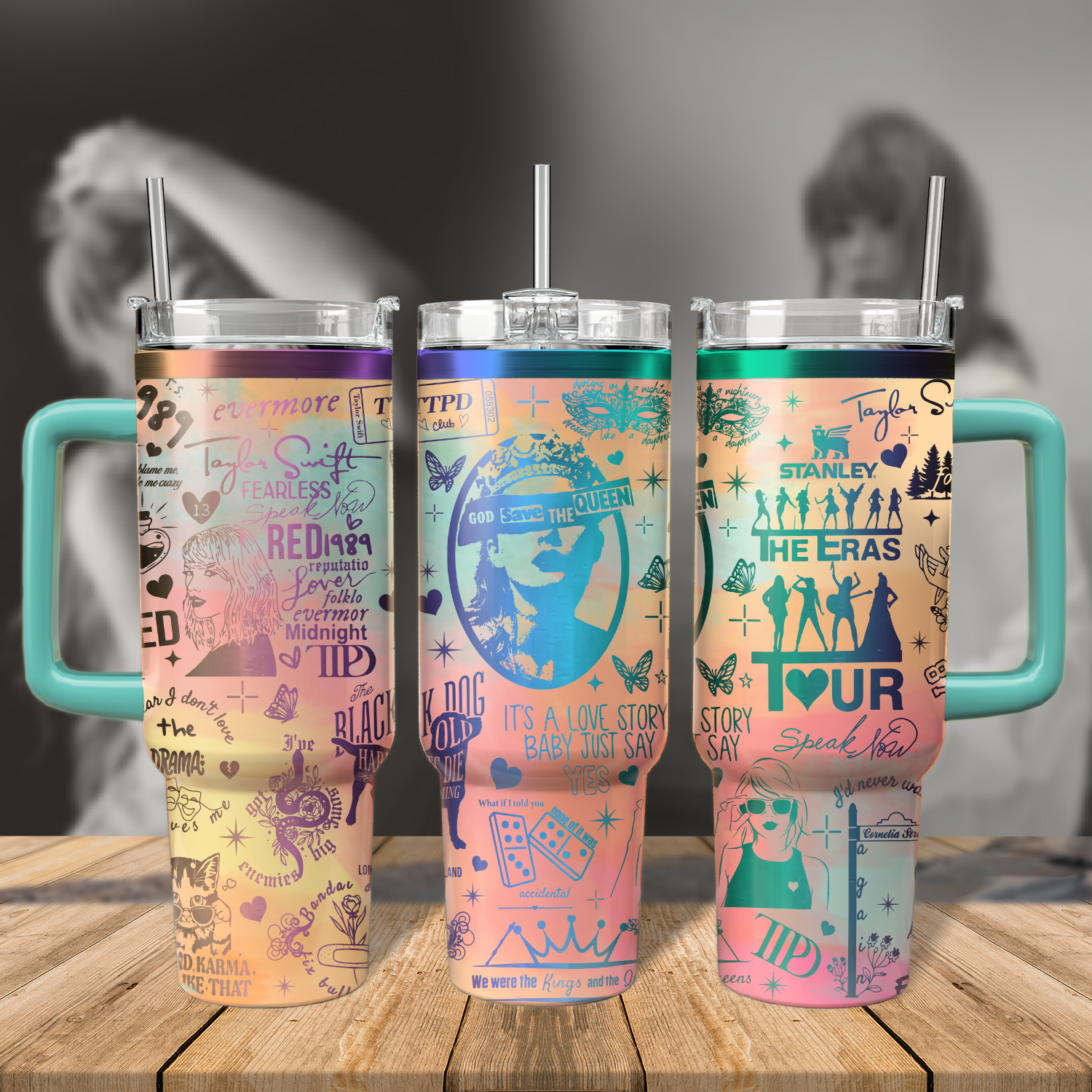 Taylor Swift Music Custom Stanley Quencher 40oz Stainless Steel Tumbler With Handle