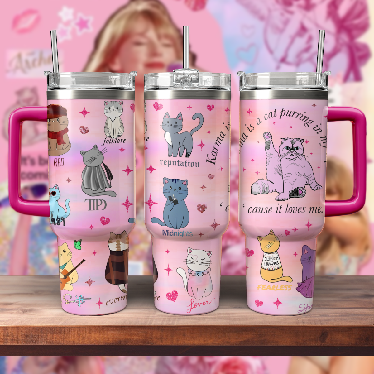 Taylor Swift Music Custom Stanley Quencher 40oz Stainless Steel Tumbler With Handle