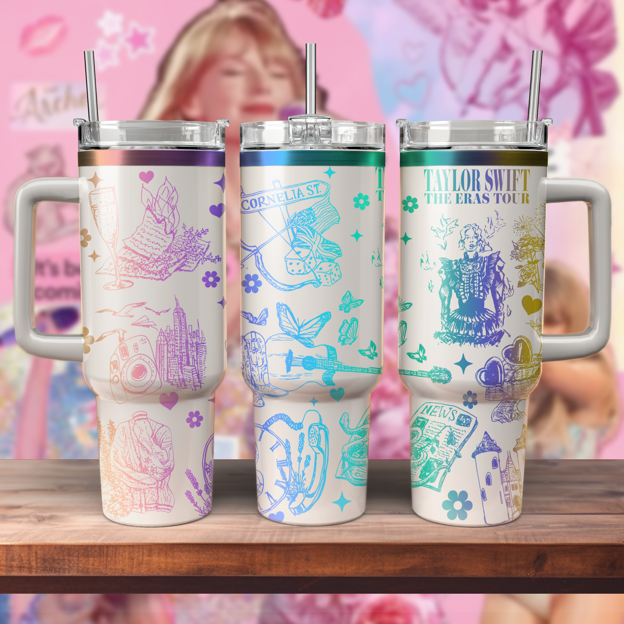 Taylor Swift Music Custom Stanley Quencher 40oz Stainless Steel Tumbler With Handle