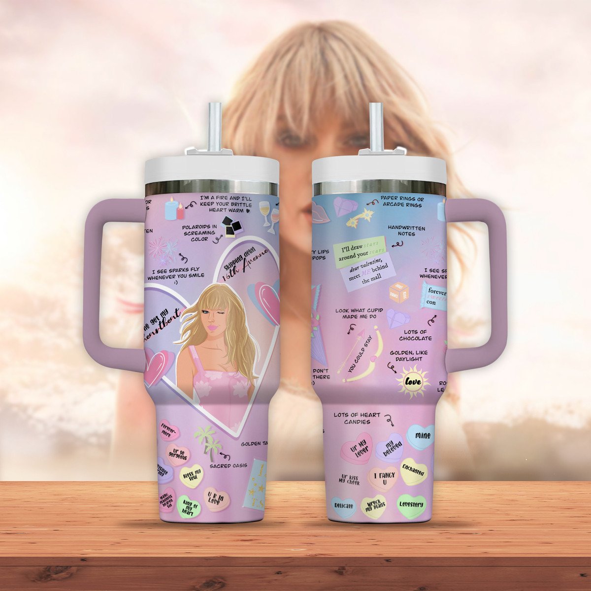 Taylor Swift Music Custom Stanley Quencher 40oz Stainless Steel Tumbler With Handle