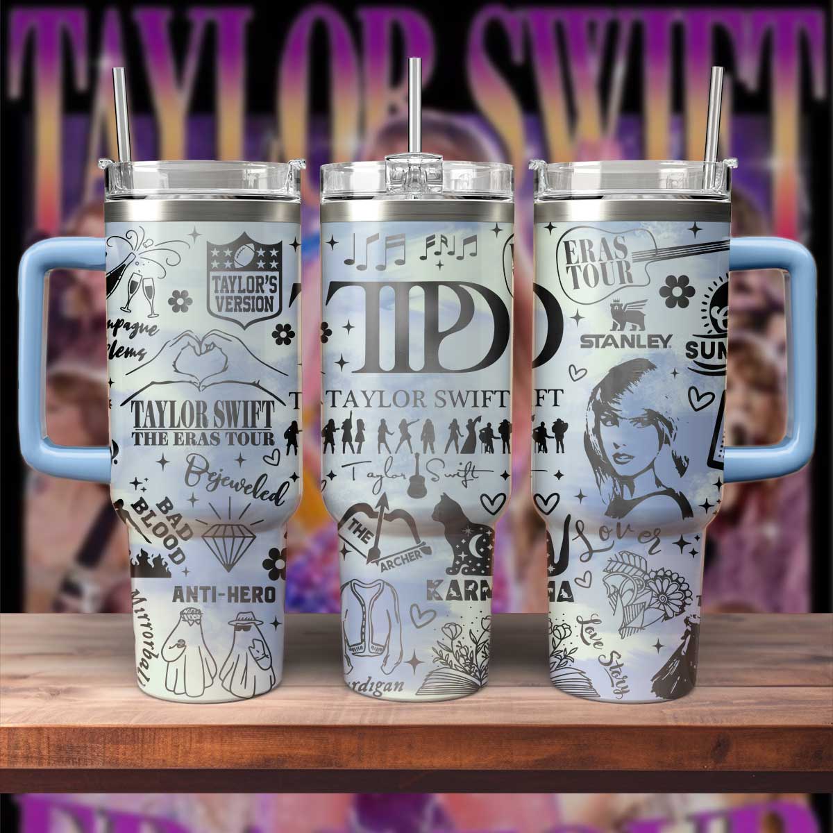 Taylor Swift Music Custom Stanley Quencher 40oz Stainless Steel Tumbler With Handle