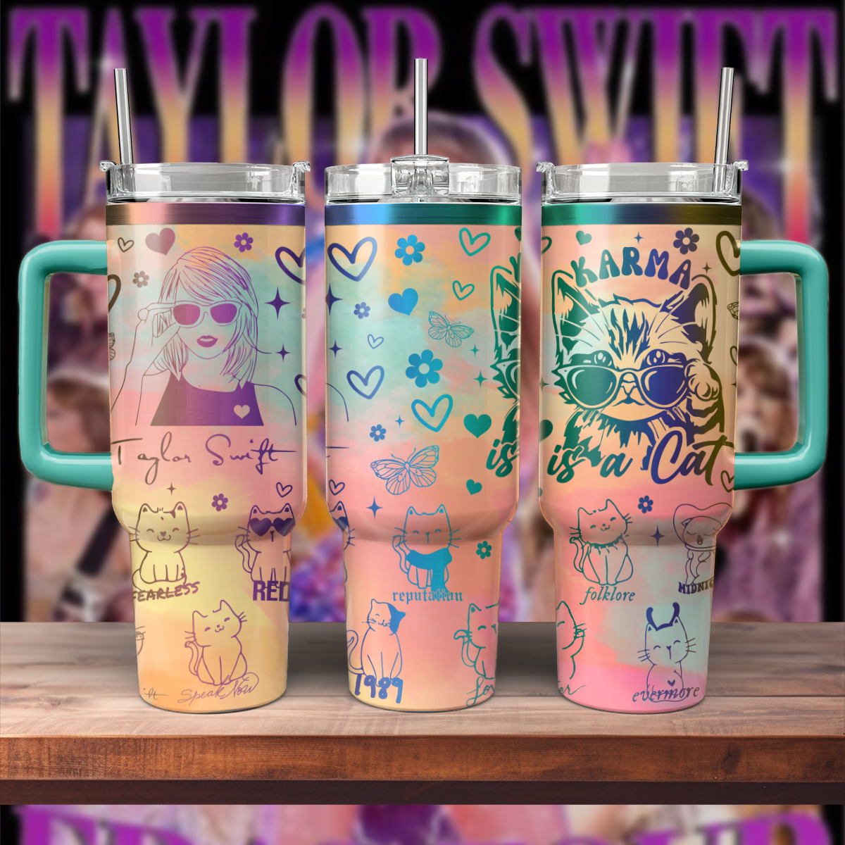 Taylor Swift Music Custom Stanley Quencher 40oz Stainless Steel Tumbler With Handle