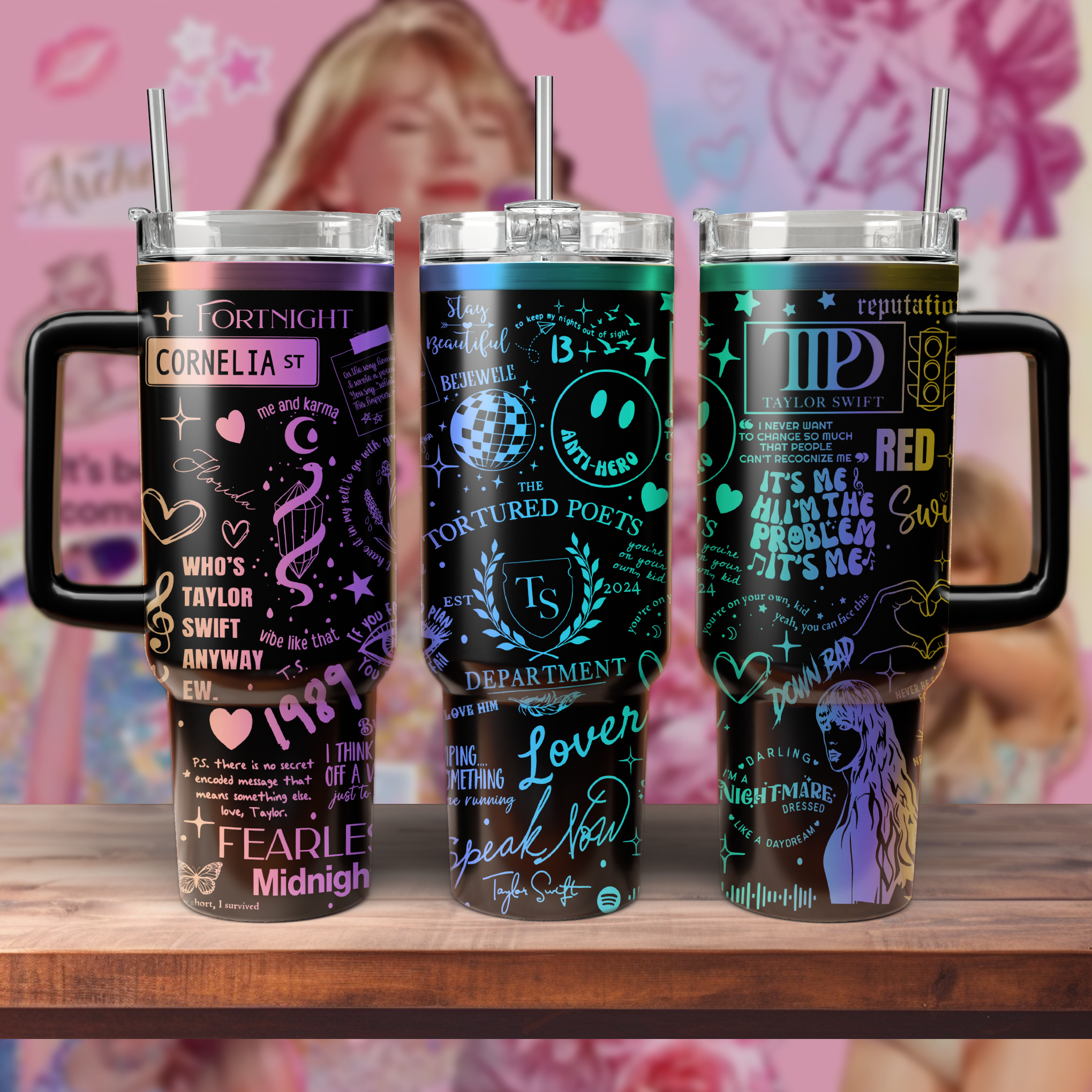 Taylor Swift Music Custom Stanley Quencher 40oz Stainless Steel Tumbler With Handle