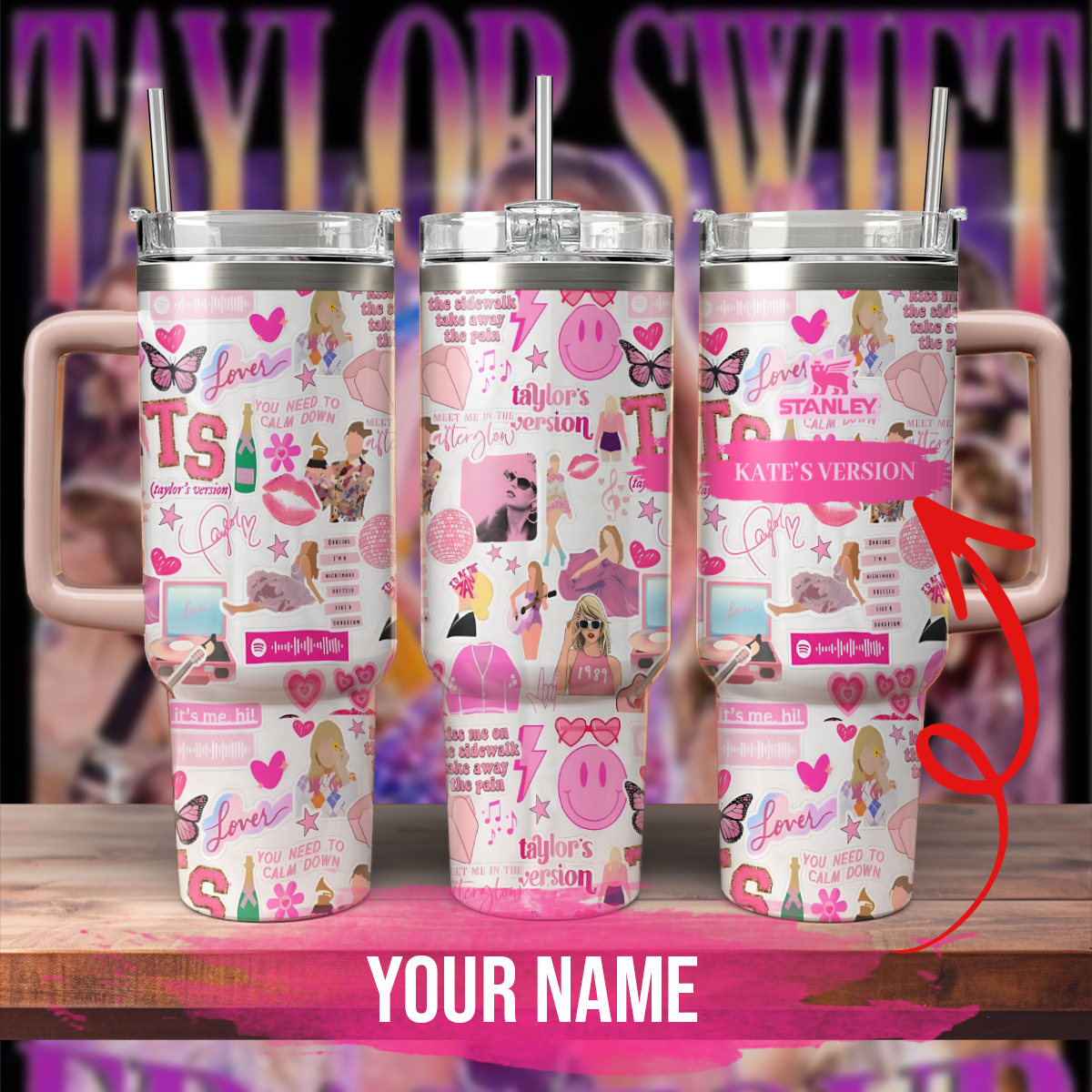 Taylor Swift Music Custom Stanley Quencher 40oz Stainless Steel Tumbler With Handle