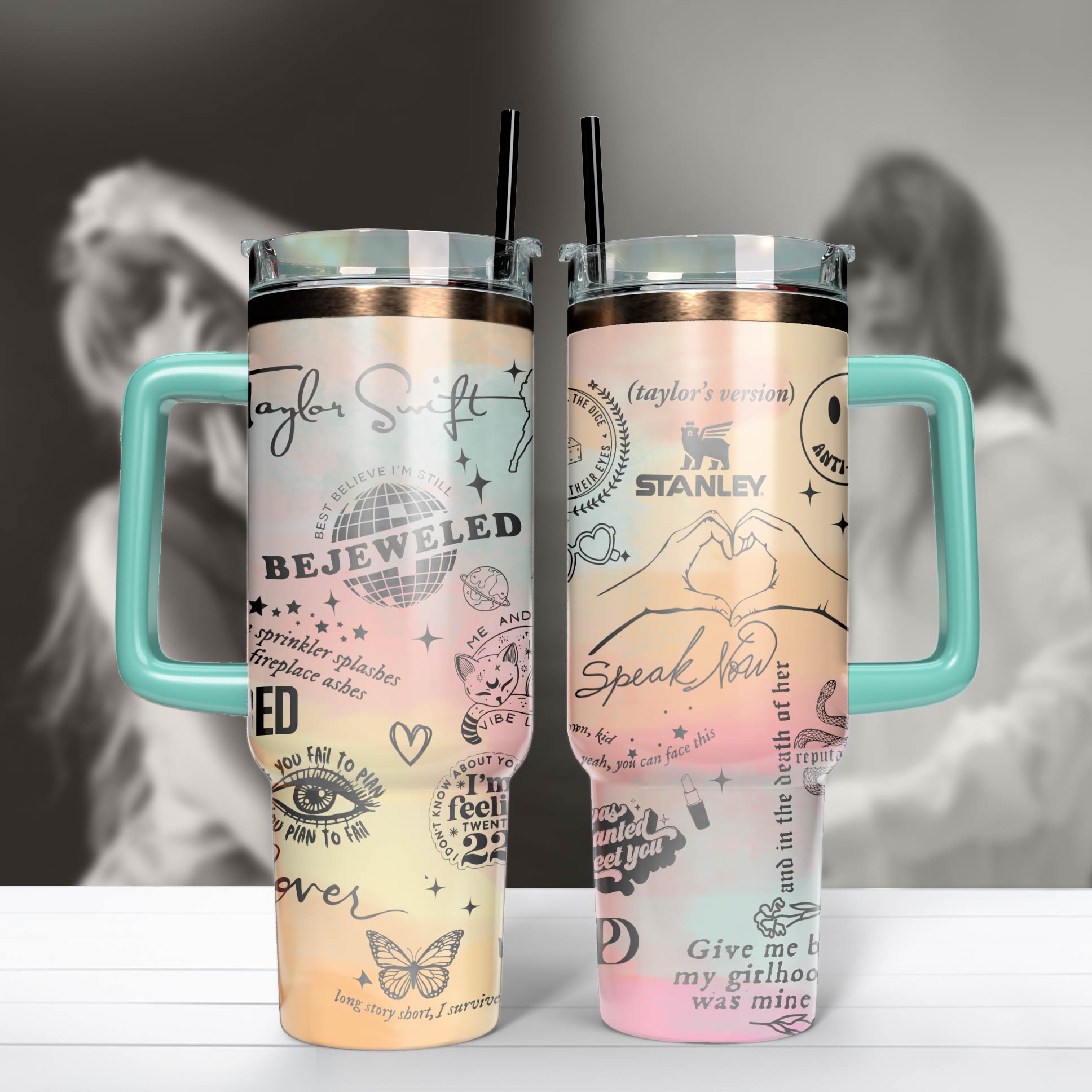 Taylor Swift Music Custom Stanley Quencher 40oz Stainless Steel Tumbler With Handle