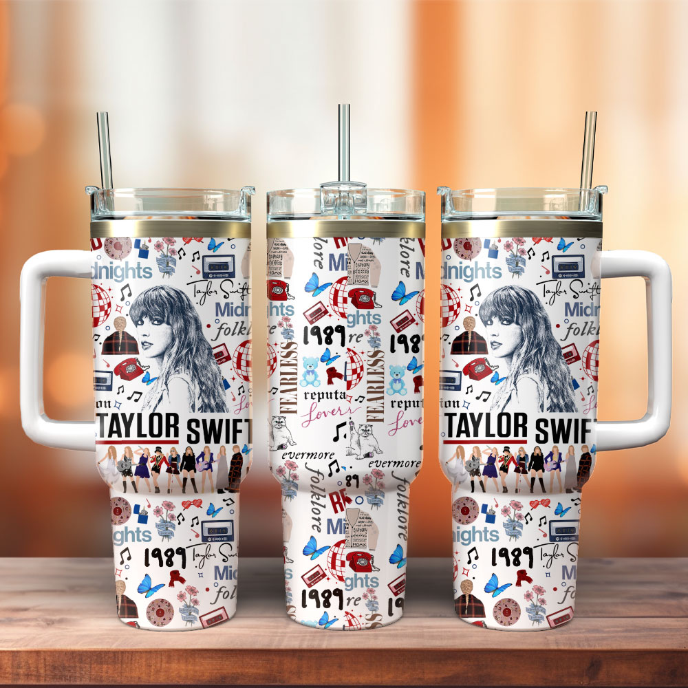 Taylor Swift Music Custom Stanley Quencher 40oz Stainless Steel Tumbler With Handle