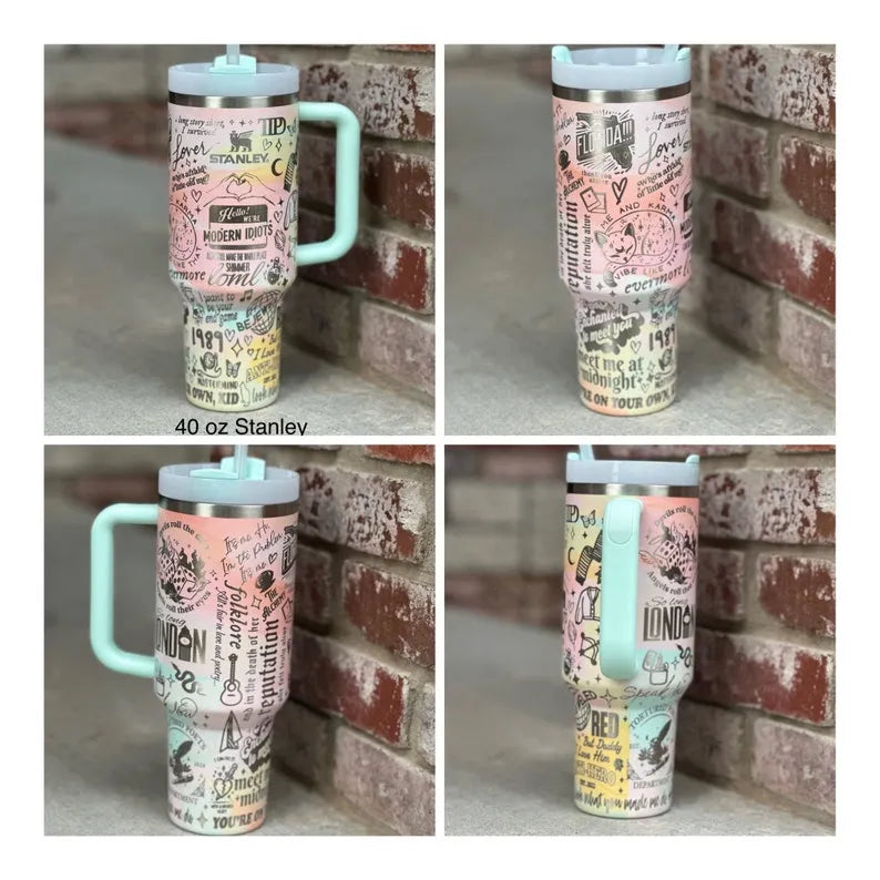 Taylor Swift Music Custom Stanley Quencher 40oz Stainless Steel Tumbler With Handle
