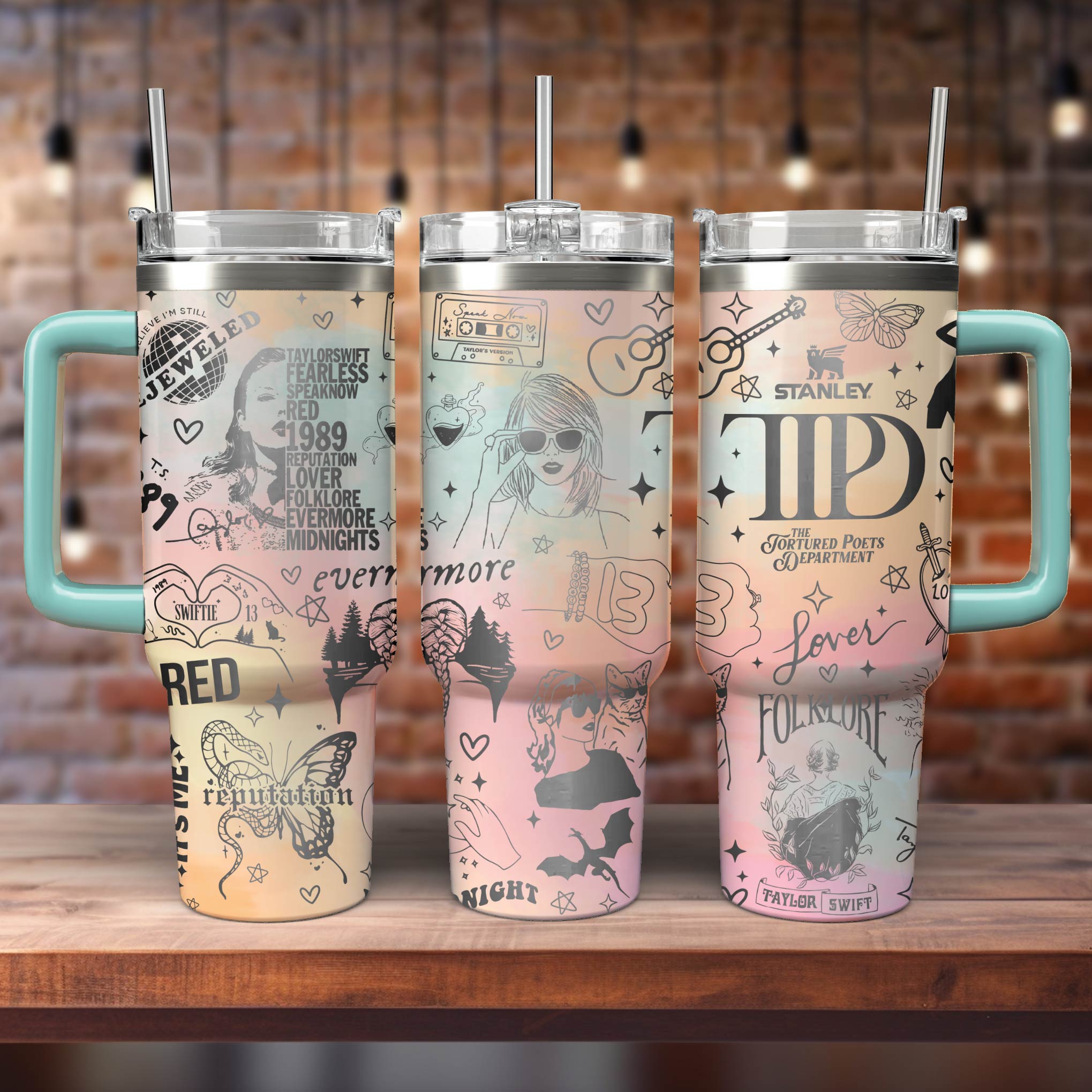 Taylor Swift Music Custom Stanley Quencher 40oz Stainless Steel Tumbler With Handle
