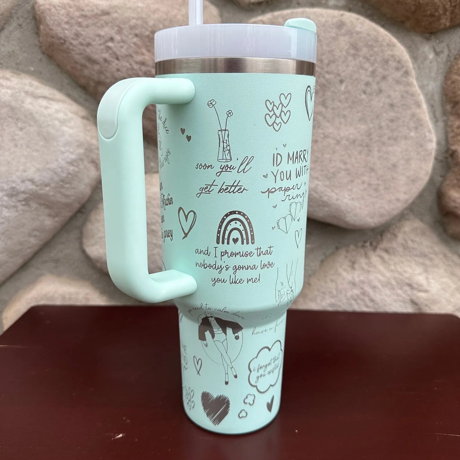 Taylor Swift Music Custom Stanley Quencher 40oz Stainless Steel Tumbler With Handle