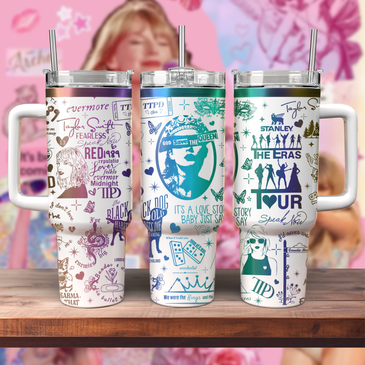 Taylor Swift Music Custom Stanley Quencher 40oz Stainless Steel Tumbler With Handle