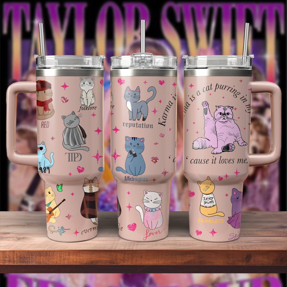 Taylor Swift Music Custom Stanley Quencher 40oz Stainless Steel Tumbler With Handle