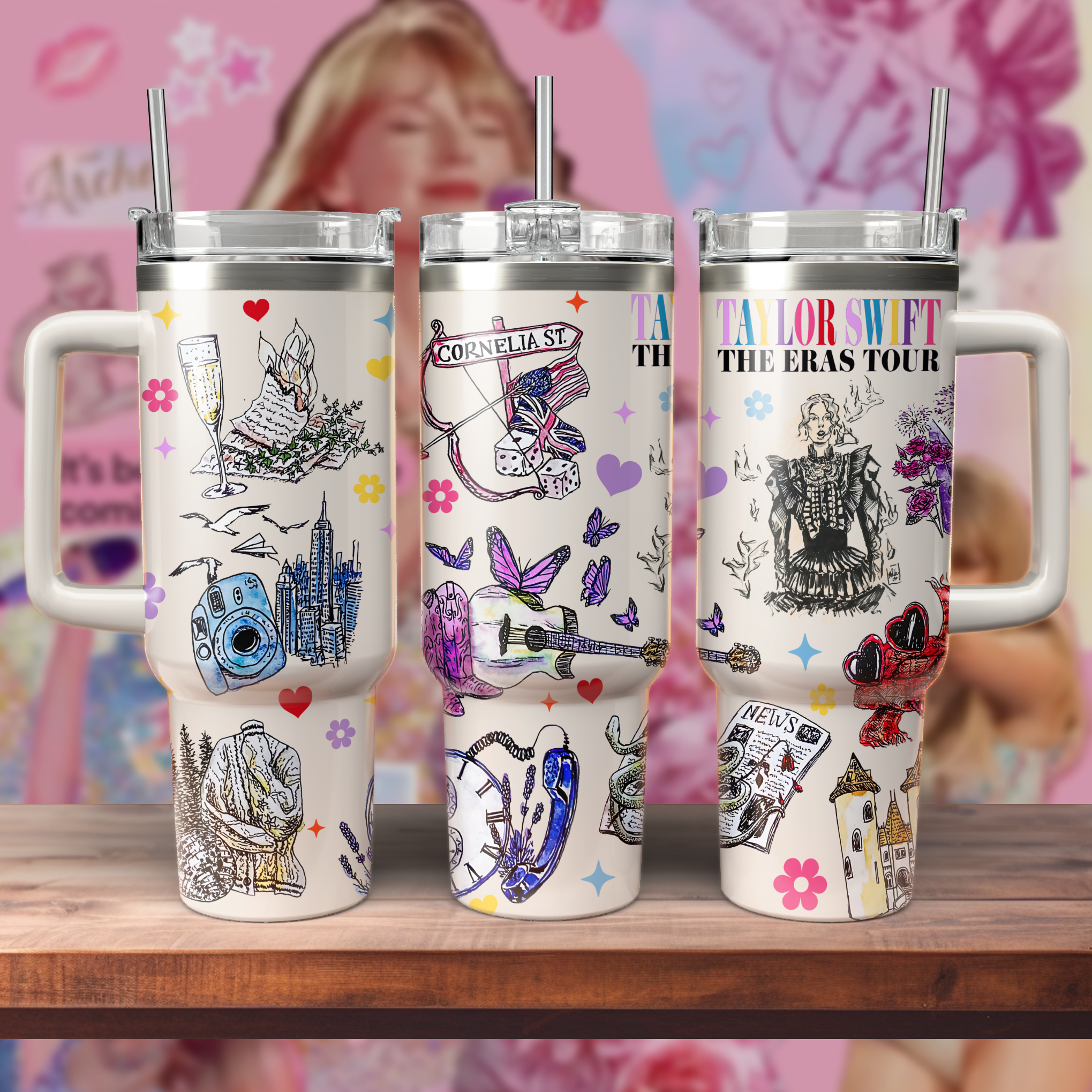 Taylor Swift Music Custom Stanley Quencher 40oz Stainless Steel Tumbler With Handle