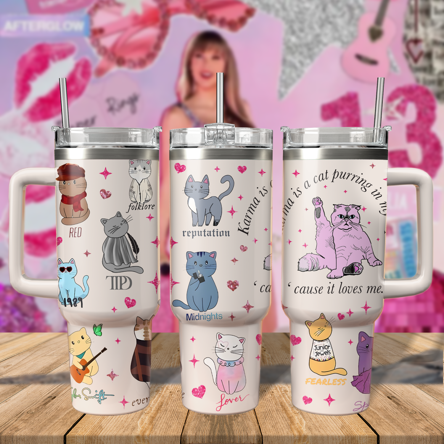 Taylor Swift Music Custom Stanley Quencher 40oz Stainless Steel Tumbler With Handle