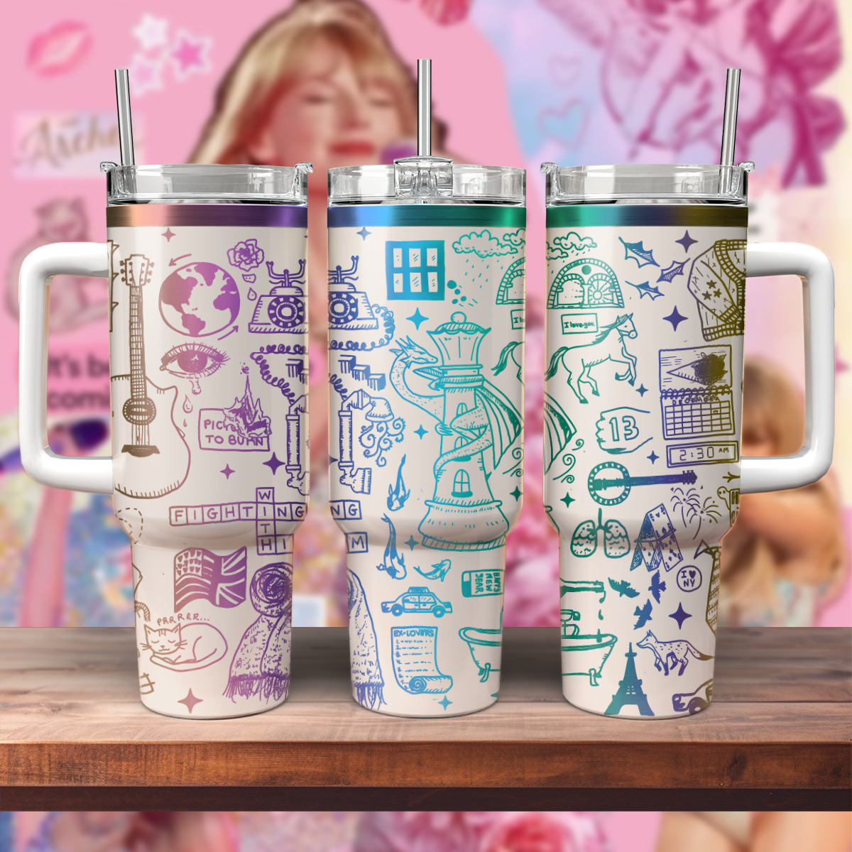 Taylor Swift Music Custom Stanley Quencher 40oz Stainless Steel Tumbler With Handle