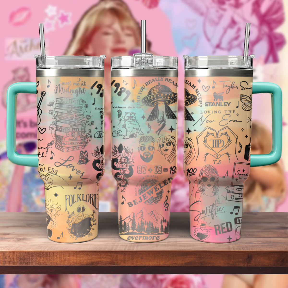 Taylor Swift Music Custom Stanley Quencher 40oz Stainless Steel Tumbler With Handle