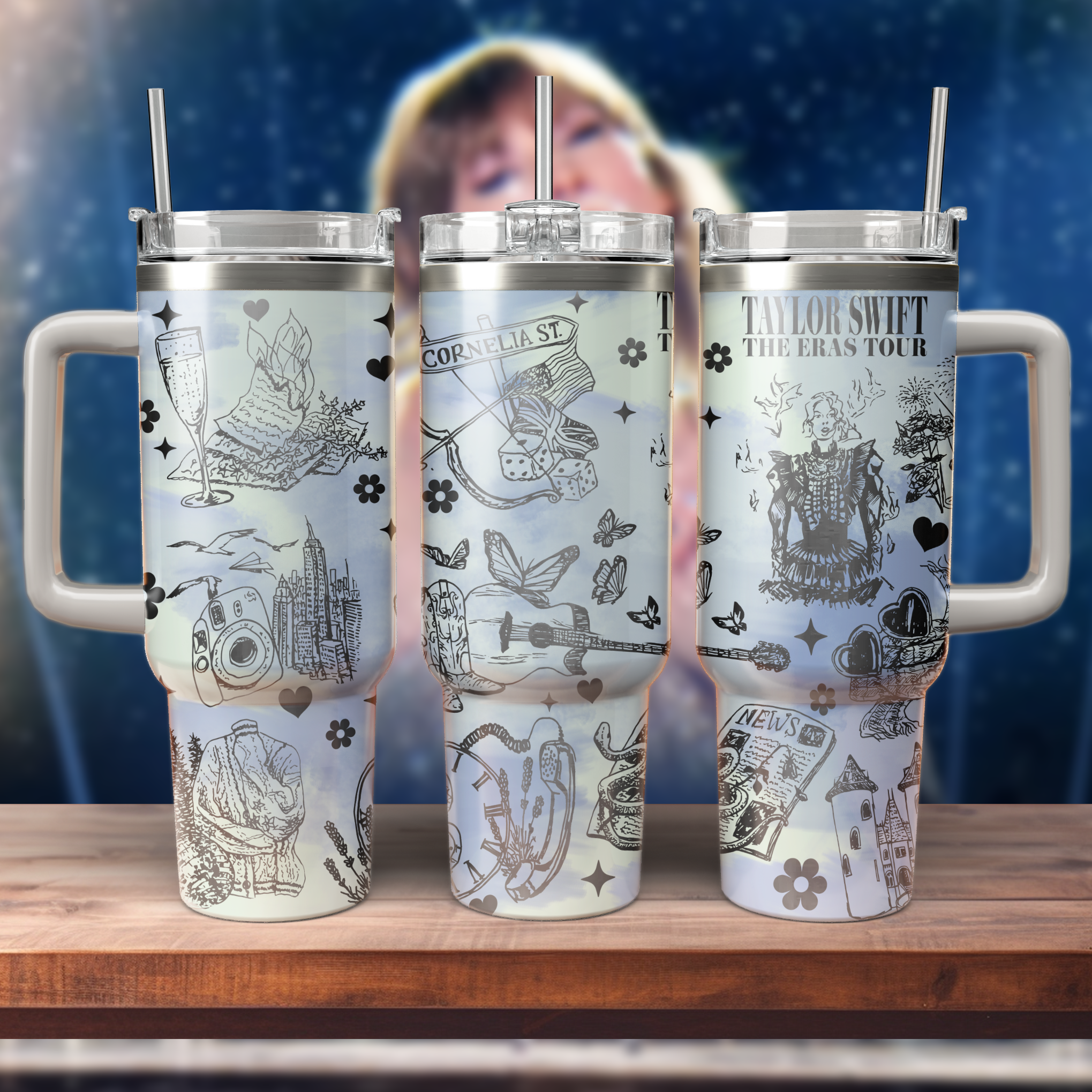 Taylor Swift Music Custom Stanley Quencher 40oz Stainless Steel Tumbler With Handle