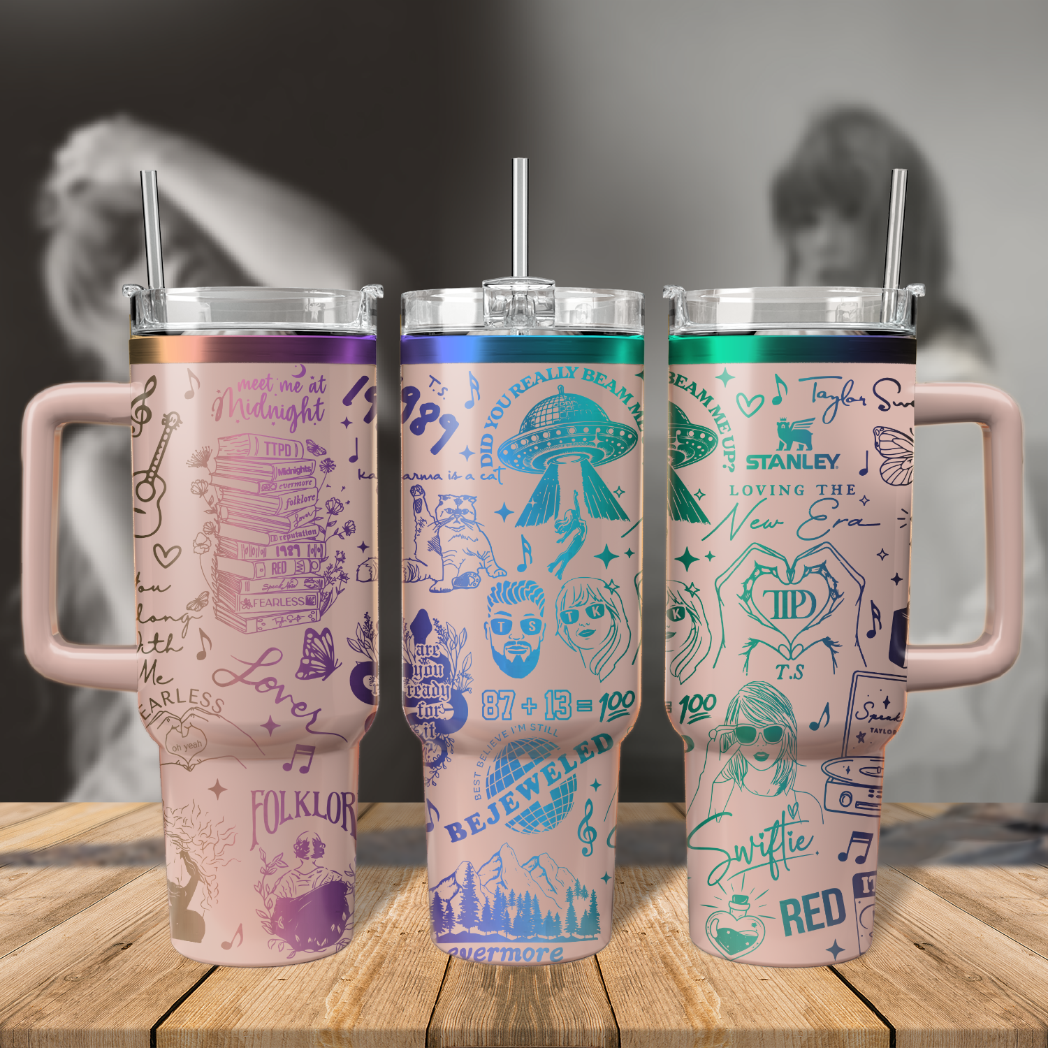 Taylor Swift Music Custom Stanley Quencher 40oz Stainless Steel Tumbler With Handle
