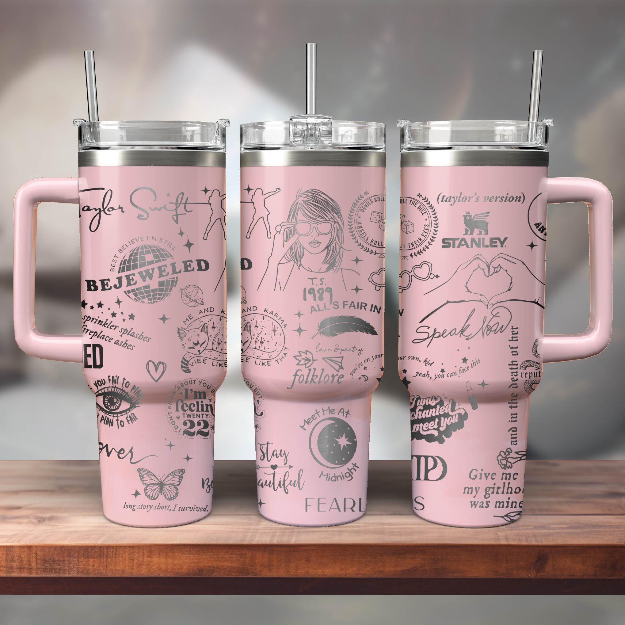 Taylor Swift Music Custom Stanley Quencher 40oz Stainless Steel Tumbler With Handle