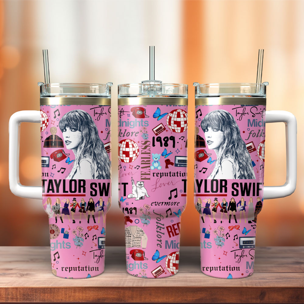 Taylor Swift Music Custom Stanley Quencher 40oz Stainless Steel Tumbler With Handle