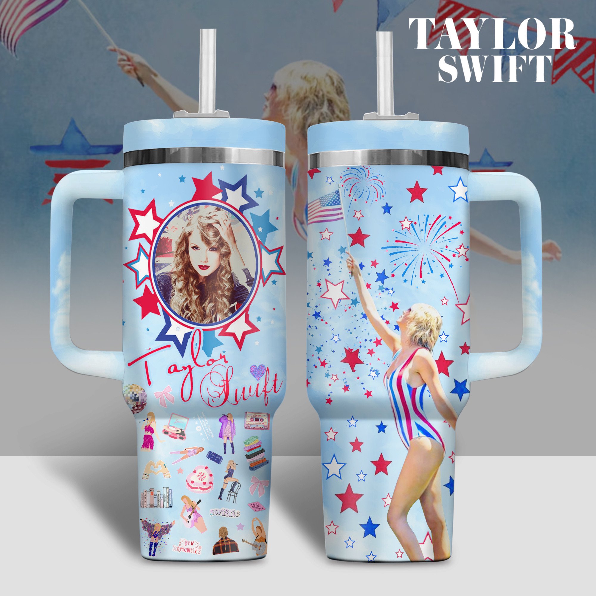Taylor Swift Music Custom Stanley Quencher 40oz Stainless Steel Tumbler With Handle