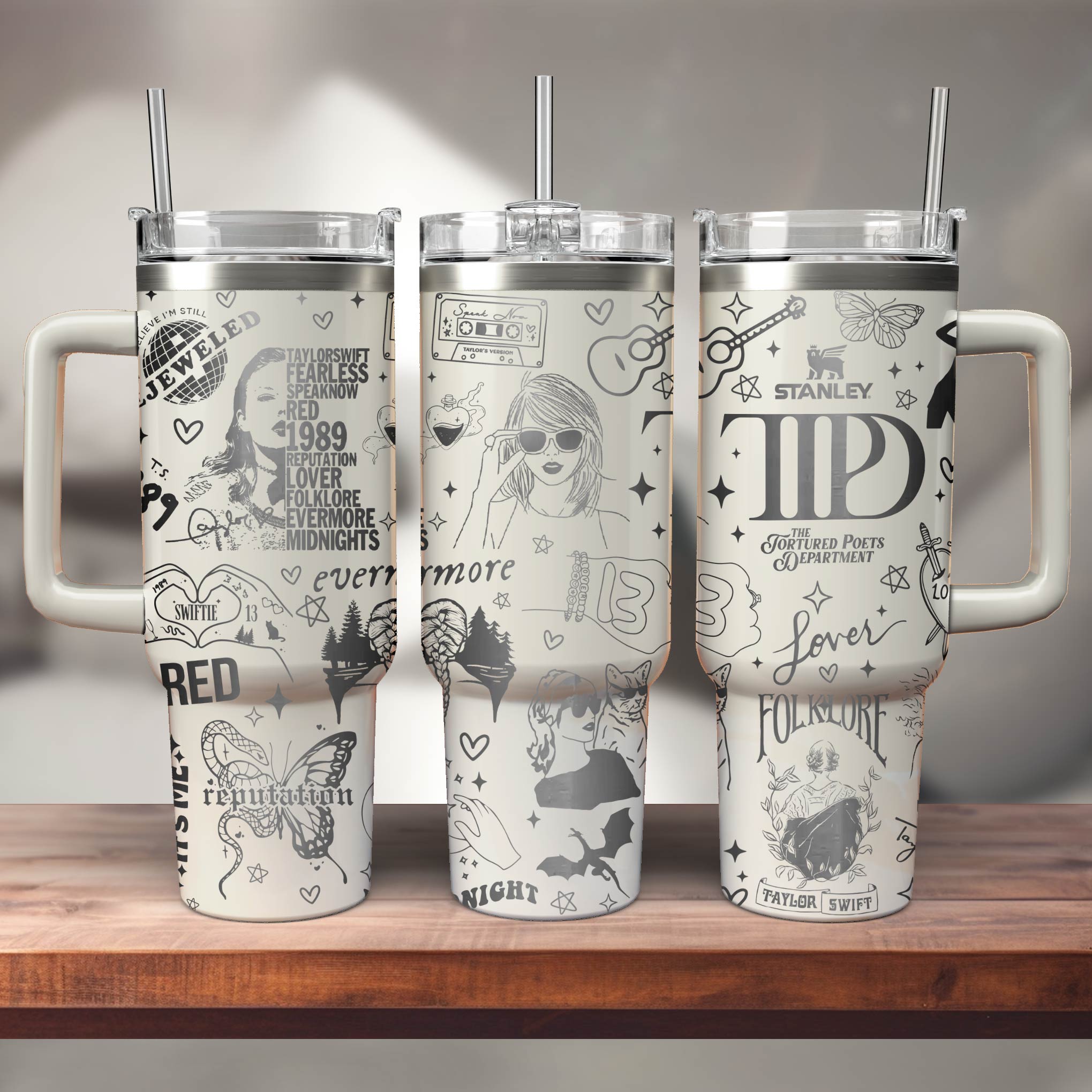 Taylor Swift Music Custom Stanley Quencher 40oz Stainless Steel Tumbler With Handle