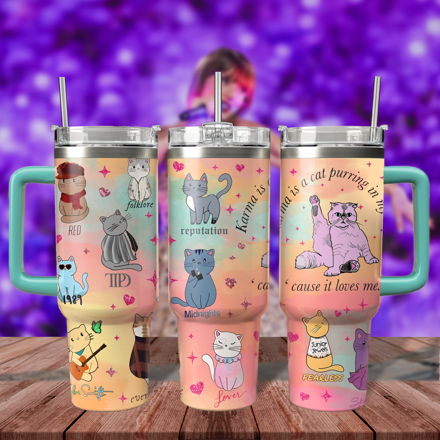Taylor Swift Music Custom Stanley Quencher 40oz Stainless Steel Tumbler With Handle