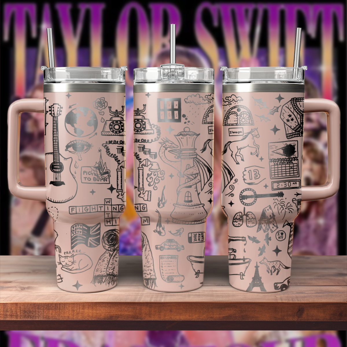 Taylor Swift Music Custom Stanley Quencher 40oz Stainless Steel Tumbler With Handle