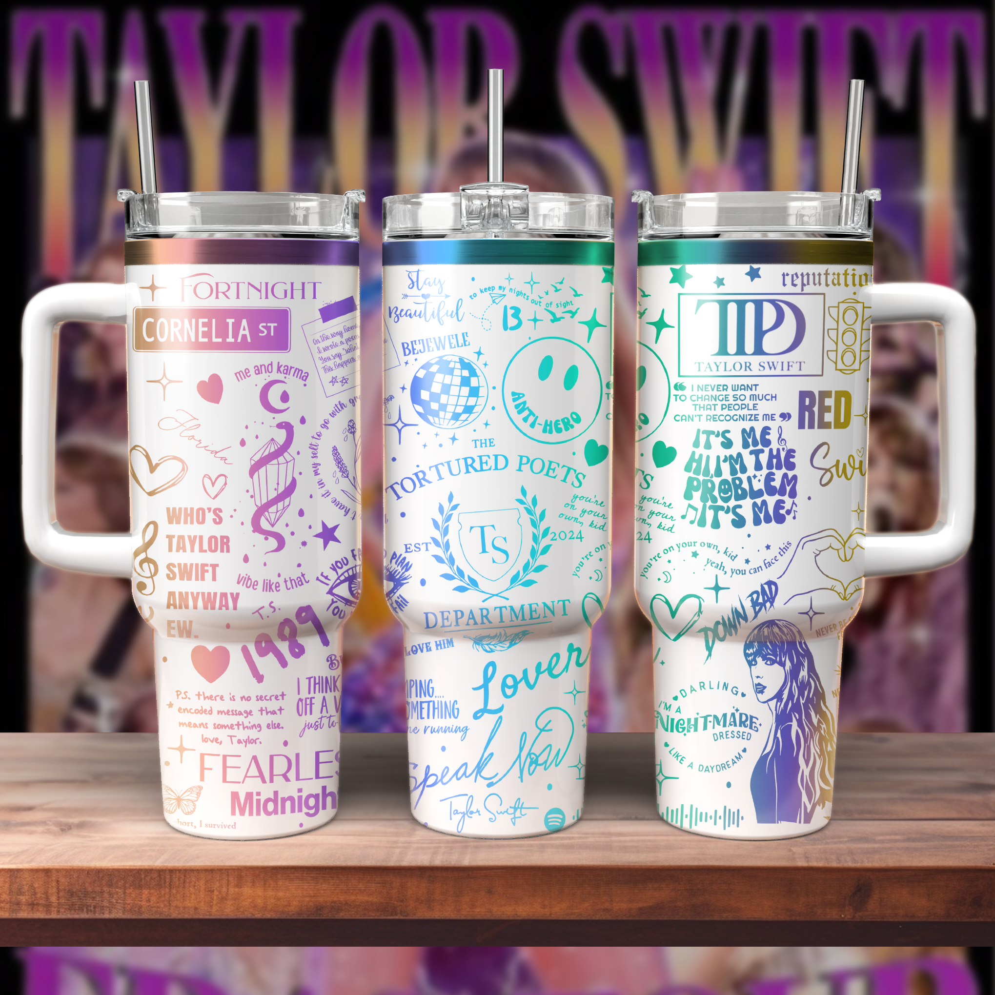 Taylor Swift Music Custom Stanley Quencher 40oz Stainless Steel Tumbler With Handle