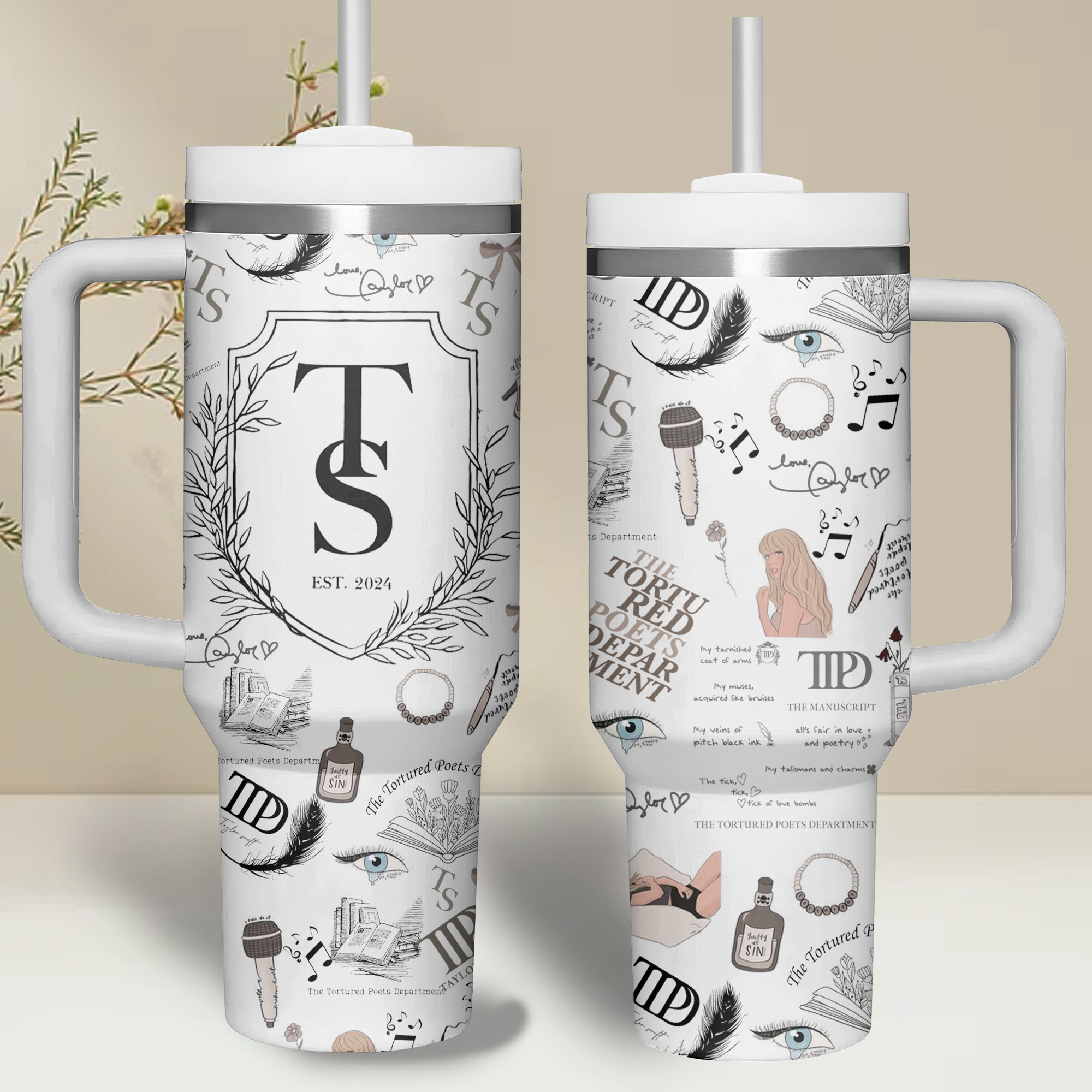 Taylor Swift Music Custom Stanley Quencher 40oz Stainless Steel Tumbler With Handle