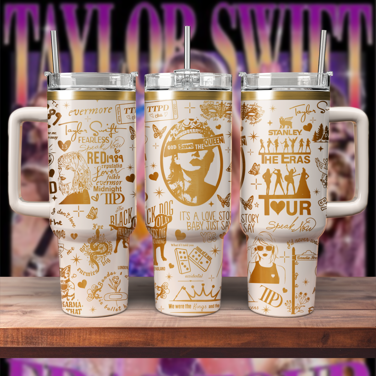 Taylor Swift Music Custom Stanley Quencher 40oz Stainless Steel Tumbler With Handle