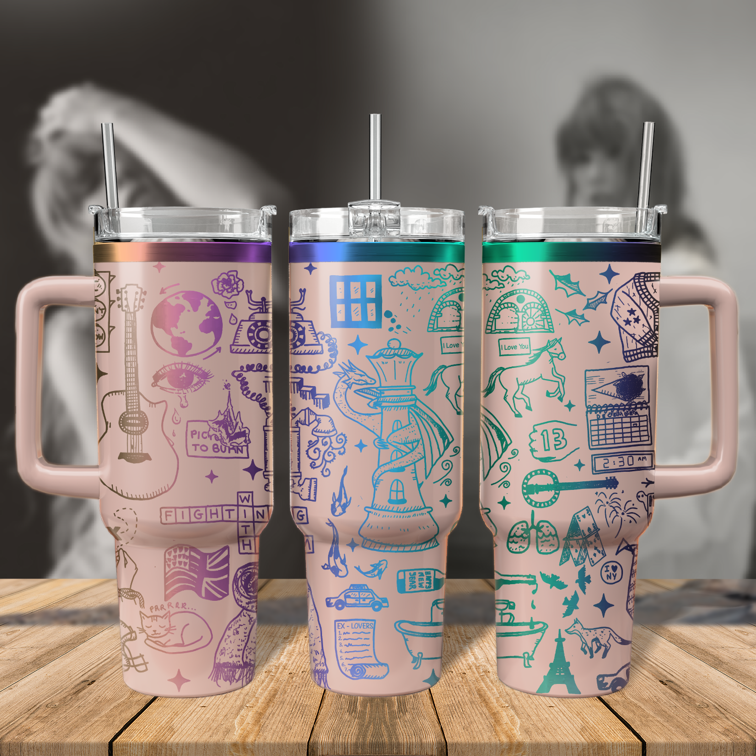Taylor Swift Music Custom Stanley Quencher 40oz Stainless Steel Tumbler With Handle