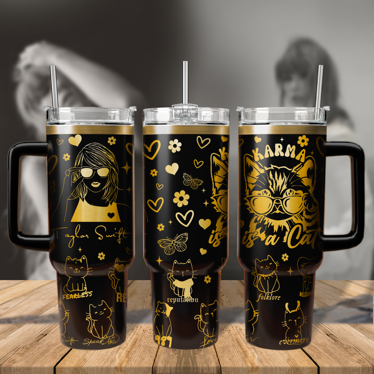 Taylor Swift Music Custom Stanley Quencher 40oz Stainless Steel Tumbler With Handle