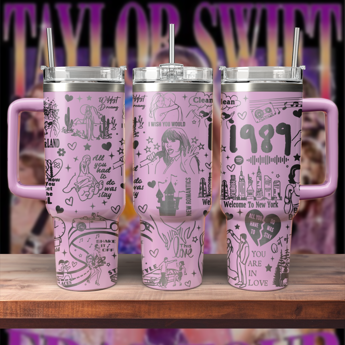 Taylor Swift Music Custom Stanley Quencher 40oz Stainless Steel Tumbler With Handle